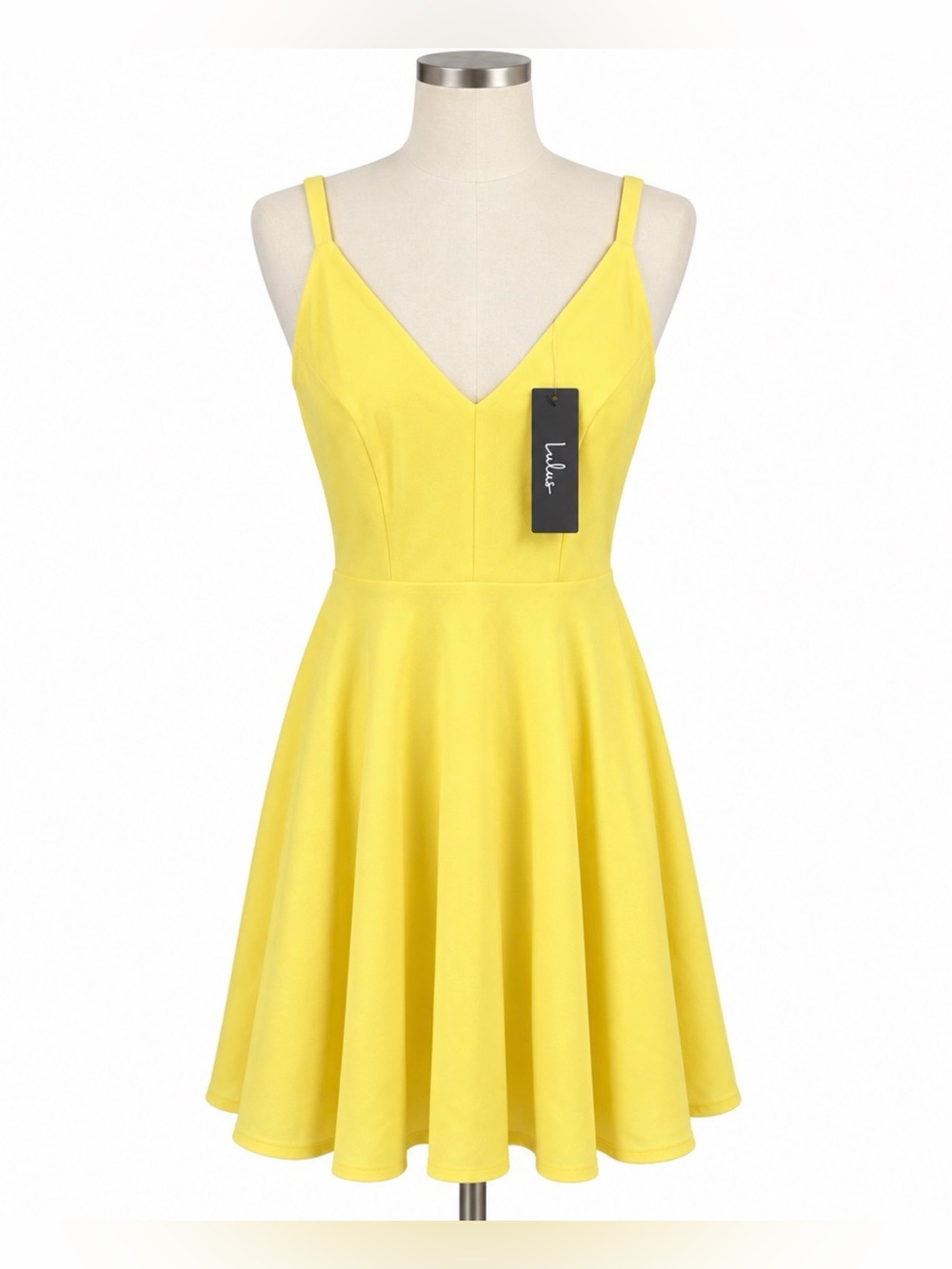 Lulu's Bright Yellow V-Neck Fit & Flare Mini Dress